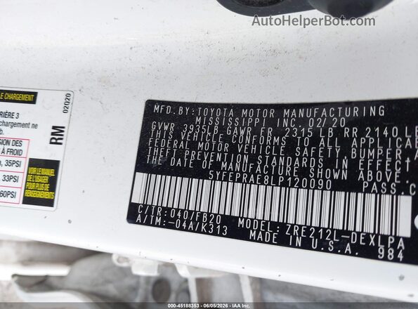 5YFEPRAE8LP120090 2020 TOYOTA COROLLA Белый Вид подкапотного пространства