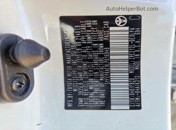 5YFEPRAE9LP016949 2020 TOYOTA COROLLA White VIN կոդի պիտակի տեսք