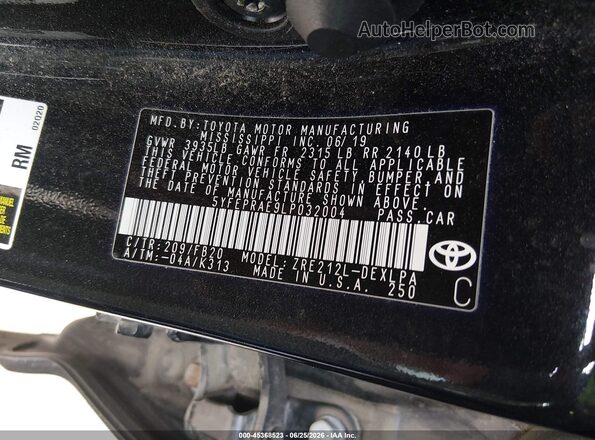 5YFEPRAE9LP032004 2020 TOYOTA COROLLA Black Widok komory silnika