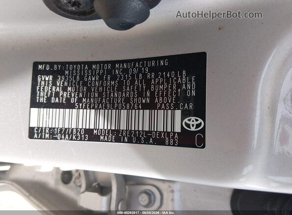 5YFEPRAE9LP058764 2020 TOYOTA COROLLA Gray Engine compartment view
