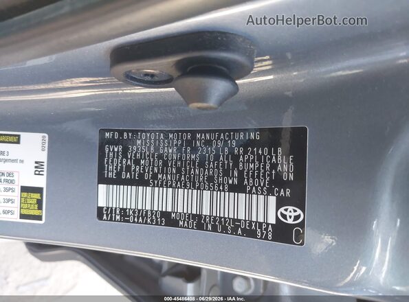 5YFEPRAE9LP065648 2020 TOYOTA COROLLA Blue Շարժիչի բաժամունքի տեսք