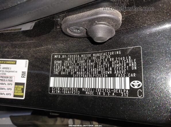 5YFEPRAE9LP125234 2020 TOYOTA COROLLA Black ძრავის განყოფილების ხედი