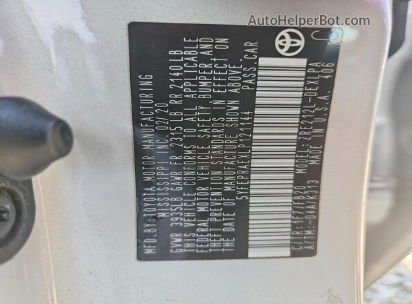 5YFEPRAEXLP121144 2020 TOYOTA COROLLA Silver 