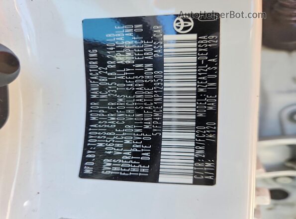 5YFP4MCE1NP129508 2022 TOYOTA COROLLA White 