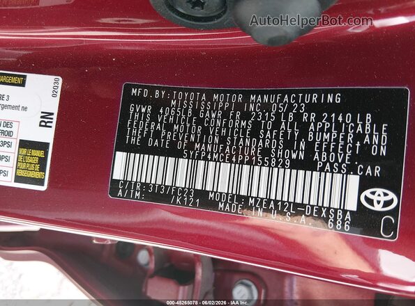 5YFP4MCE4PP155829 2023 TOYOTA COROLLA Red 