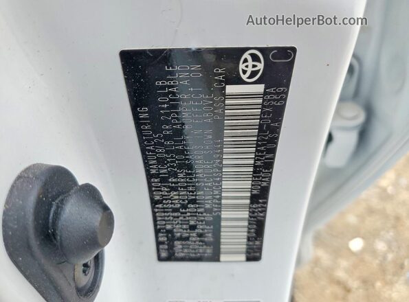 5YFP4MCE4SP249444 2025 TOYOTA COROLLA White 