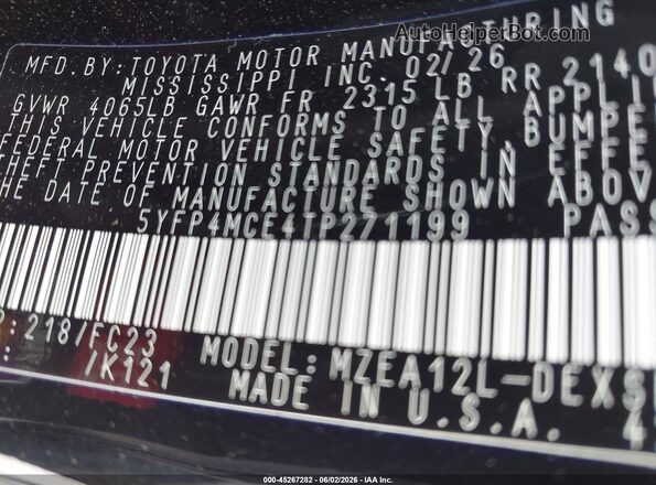 5YFP4MCE4TP271199 2026 TOYOTA COROLLA Black Vista del compartimento del motor