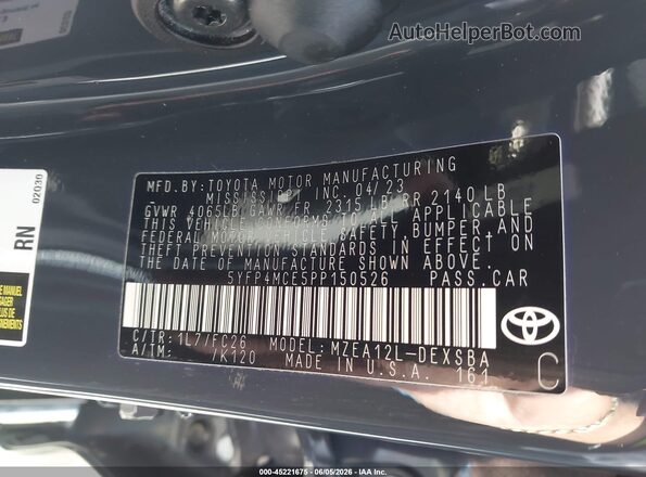 5YFP4MCE5PP150526 2023 TOYOTA COROLLA Gray ძრავის განყოფილების ხედი