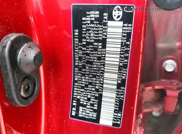 5YFP4MCE7NP101406 2022 TOYOTA COROLLA Red 