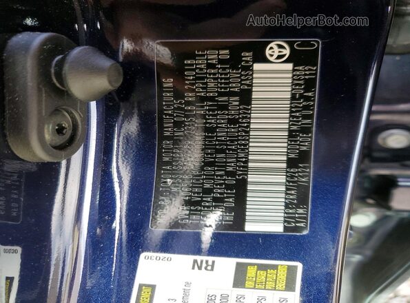 5YFP4MCE8SP246322 2025 TOYOTA COROLLA Blue Շարժիչի բաժամունքի տեսք