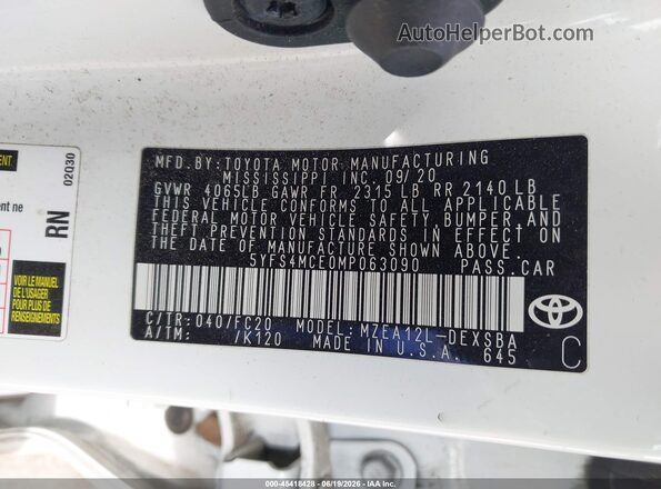 5YFS4MCE0MP063090 2021 TOYOTA COROLLA White Շարժիչի բաժամունքի տեսք