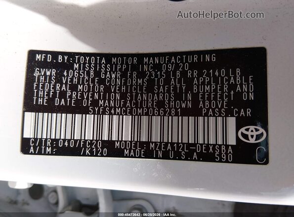 5YFS4MCE0MP066281 2021 TOYOTA COROLLA White Vista del compartimento del motor