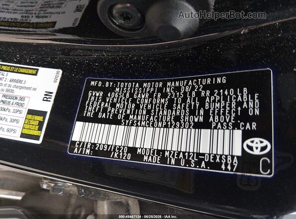 5YFS4MCE0NP129302 2022 TOYOTA COROLLA Black Widok komory silnika