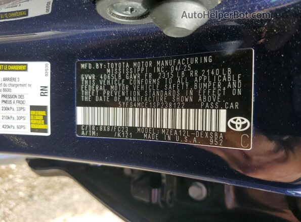 5YFS4MCE1SP238122 2025 TOYOTA COROLLA Blue Widok komory silnika