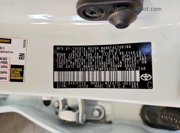 5YFS4MCE2MP093465 2021 TOYOTA COROLLA Белый Вид подкапотного пространства