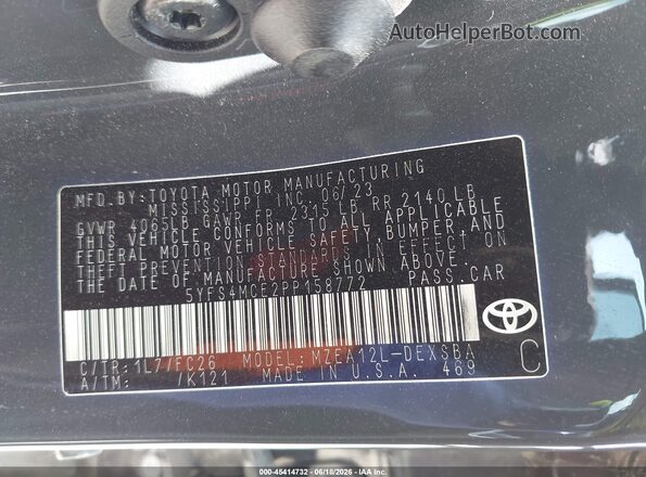 5YFS4MCE2PP158772 2023 TOYOTA COROLLA Gray Вид підкапотного простору