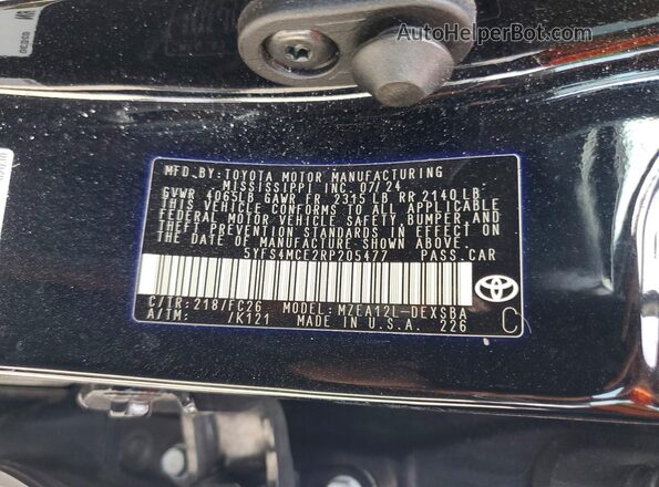 5YFS4MCE2RP205477 2024 TOYOTA COROLLA Black Շարժիչի բաժամունքի տեսք
