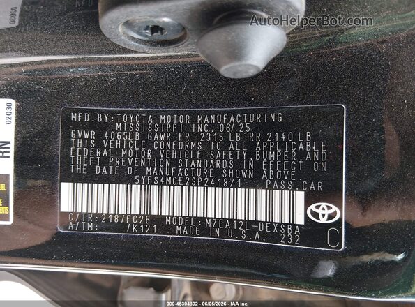 5YFS4MCE2SP241871 2025 TOYOTA COROLLA Black ძრავის განყოფილების ხედი