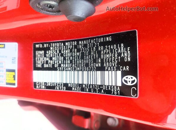 5YFS4MCE3MP096732 2021 TOYOTA COROLLA Red Widok komory silnika