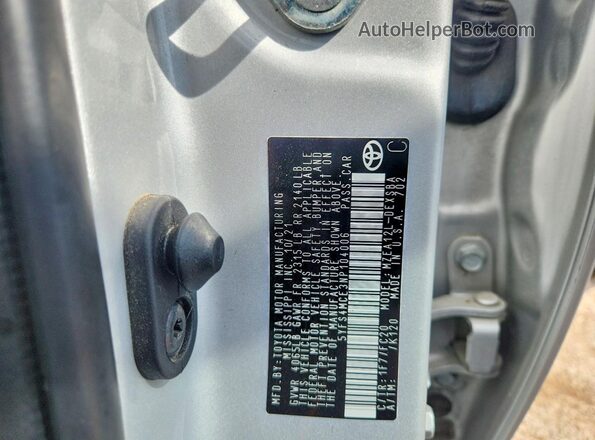 5YFS4MCE3NP104006 2022 TOYOTA COROLLA Silver Widok naklejki z numerem VIN