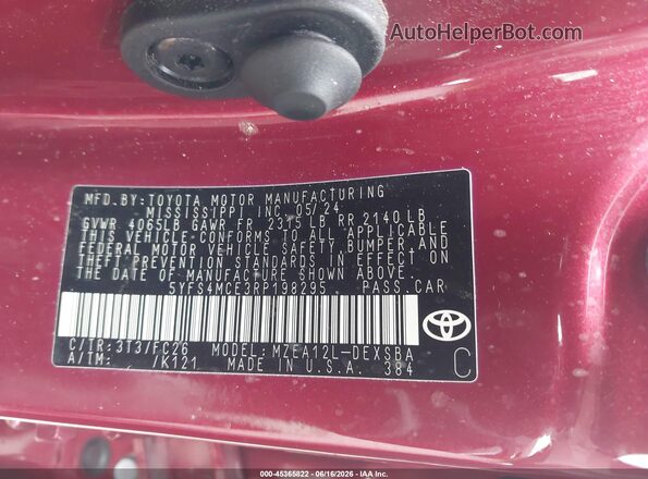 5YFS4MCE3RP198295 2024 TOYOTA COROLLA Red Vista del compartimento del motor