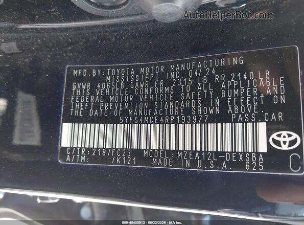 5YFS4MCE4RP193977 2024 TOYOTA COROLLA Черный Вид подкапотного пространства