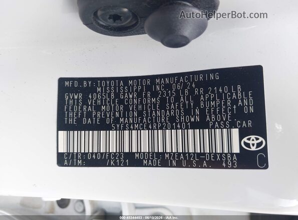 5YFS4MCE4RP201401 2024 TOYOTA COROLLA White ძრავის განყოფილების ხედი