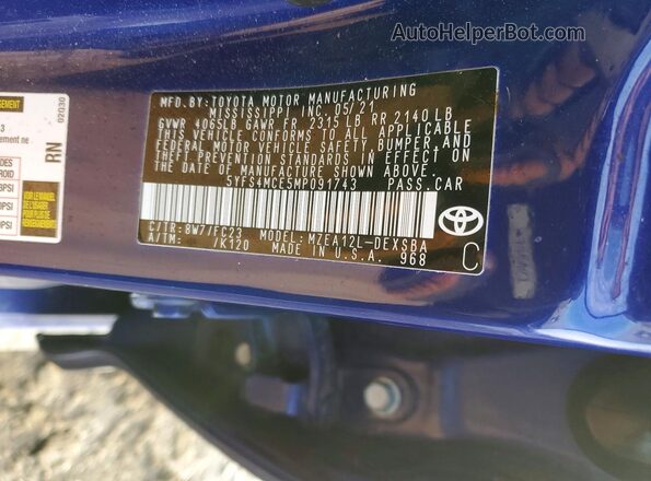 5YFS4MCE5MP091743 2021 TOYOTA COROLLA Blue Շարժիչի բաժամունքի տեսք
