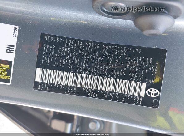 5YFS4MCE5TP275207 2026 TOYOTA COROLLA Gray Vista del compartimento del motor