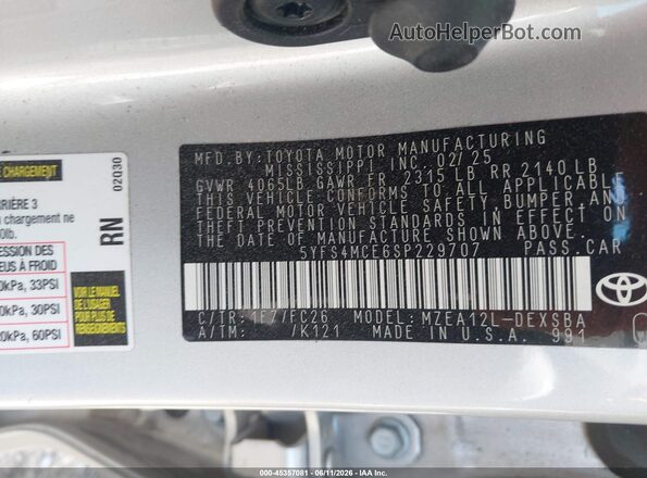 5YFS4MCE6SP229707 2025 TOYOTA COROLLA Silver Շարժիչի բաժամունքի տեսք
