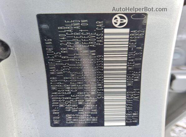 5YFS4MCE6SP235359 2025 TOYOTA COROLLA Silver 