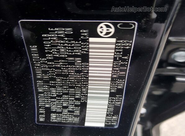 5YFS4MCE6TP274020 2026 TOYOTA COROLLA Black VIN კოდის სტიკერის ხედი