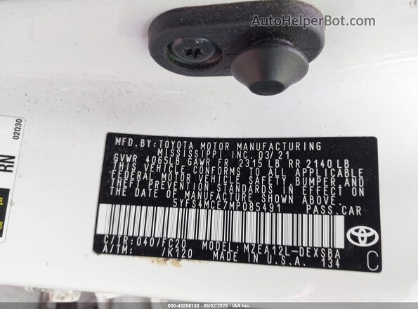 5YFS4MCE7MP085491 2021 TOYOTA COROLLA White Vista del compartimento del motor