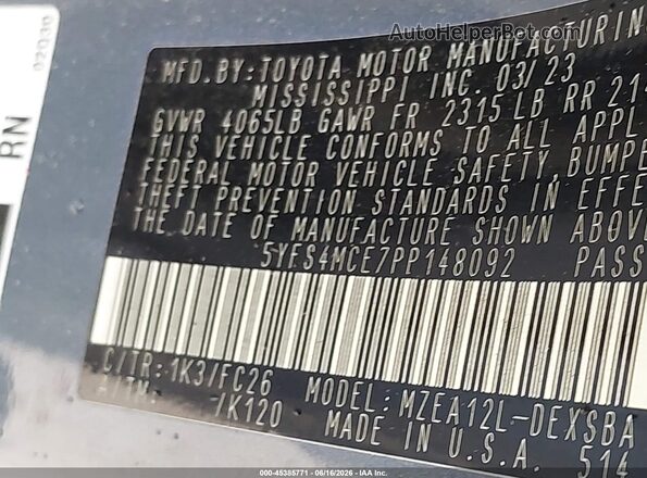 5YFS4MCE7PP148092 2023 TOYOTA COROLLA Blue Вид підкапотного простору