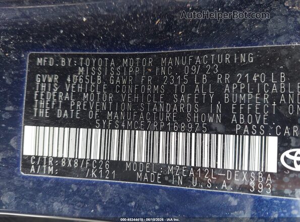 5YFS4MCE7RP168975 2024 TOYOTA COROLLA Dark Blue Widok komory silnika