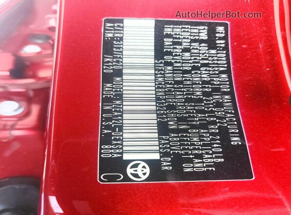 5YFS4MCE8NP132612 2022 TOYOTA COROLLA Red VIN sticker view