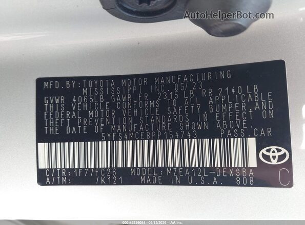 5YFS4MCE8PP154743 2023 TOYOTA COROLLA Silver Engine compartment view