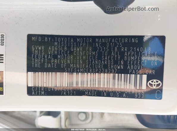 5YFS4MCE8SP228297 2025 TOYOTA COROLLA Белый Вид подкапотного пространства