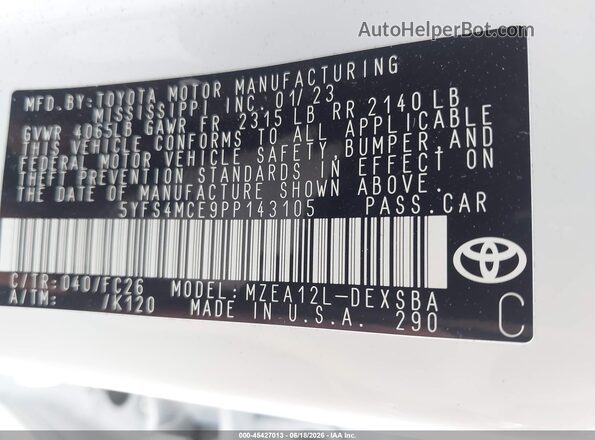5YFS4MCE9PP143105 2023 TOYOTA COROLLA Белый Вид подкапотного пространства