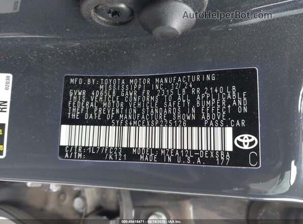 5YFS4MCEXSP225126 2025 TOYOTA COROLLA Gray Вид підкапотного простору