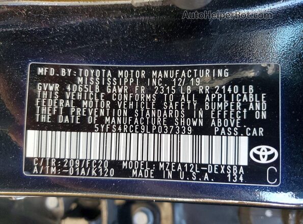 5YFS4RCE9LP037339 2020 TOYOTA COROLLA Black 