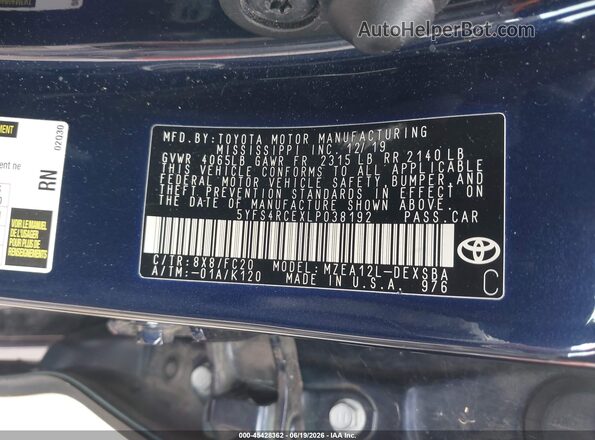 5YFS4RCEXLP038192 2020 TOYOTA COROLLA Blue Շարժիչի բաժամունքի տեսք