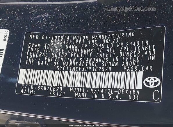 5YFT4MCEXPP162928 2023 TOYOTA COROLLA Blue Engine compartment view