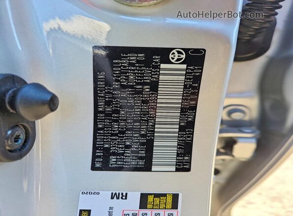 5YFVPMAE6NP385967 2022 TOYOTA COROLLA Silver VIN კოდის სტიკერის ხედი
