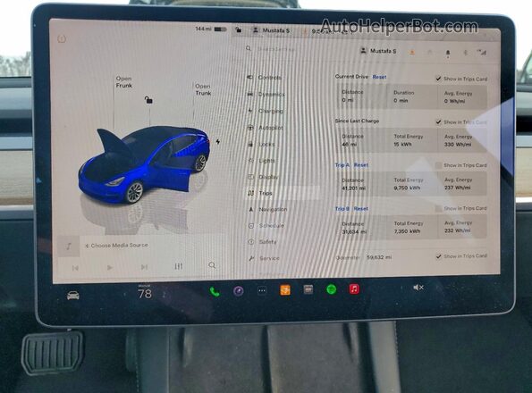 5YJ3E1EA0NF187366 2022 TESLA MODEL Синий Вид щитка приборов
