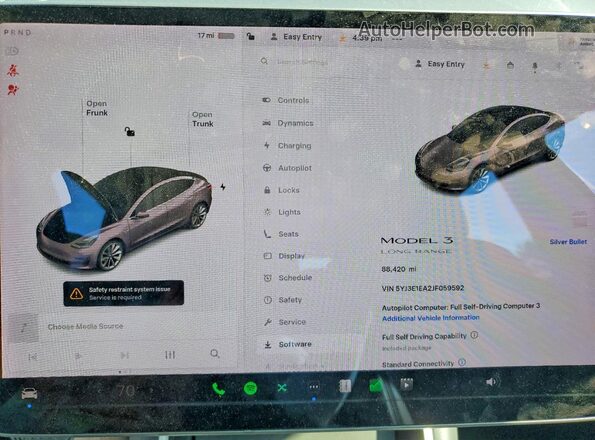 5YJ3E1EA2JF059592 2018 TESLA MODEL Gray Vista del cuadro de instrumentos