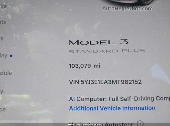5YJ3E1EA3MF982152 2021 TESLA MODEL 3 White 
