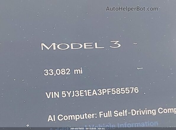 5YJ3E1EA3PF585576 2023 TESLA MODEL 3 Blue 