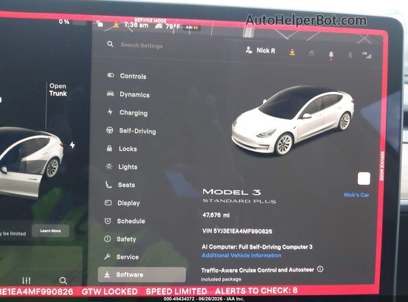 5YJ3E1EA4MF990826 2021 TESLA MODEL 3 Белый Вид задних сидений