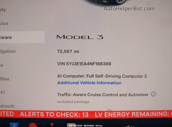 5YJ3E1EA4NF188388 2022 TESLA MODEL 3 Blue 